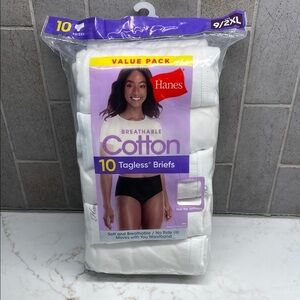 Hanes Cotton Briefs | Breathable Tagless | 10-Pack White | Size 9 / 2XL